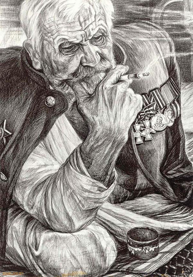 Дед ветеран рисунок карандашом