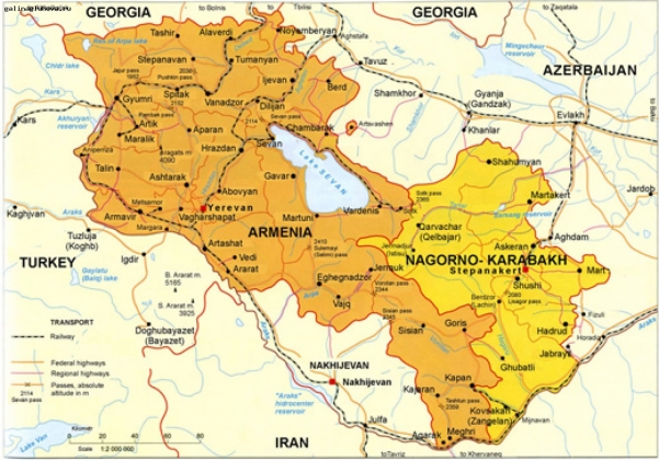 Два армянских государства — Армения и Нагорный Карабах. Карта