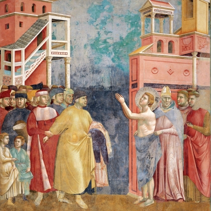Джотто. Отказ от мирских благ (житие св. Франциска в  28 фресках в верхней Церкви базилики Сан-Франческо в Ассизи). 1290-е