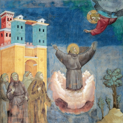 Джотто. Экстаз св. Франциска (житие св. Франциска в  28 фресках в верхней Церкви базилики Сан-Франческо в Ассизи). 1290-е
