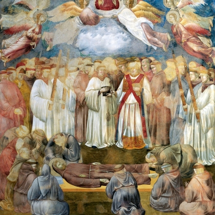 Джотто. Смерть и вознесение св. Франциска (житие св. Франциска в  28 фресках в верхней Церкви базилики Сан-Франческо в Ассизи). 1290-е