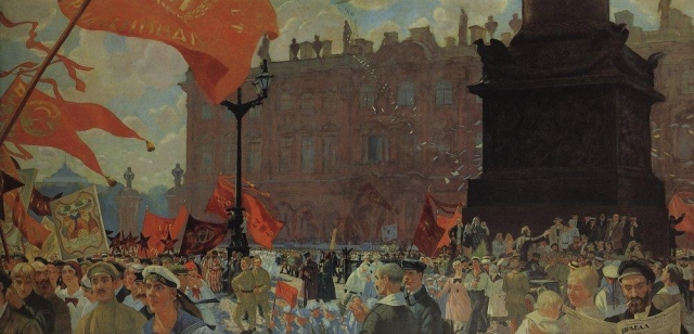 Борис Кустодиев. Праздник в честь открытия II конгресса Коминтерна 19 июля 1920 года. Демонстрация на площади Урицкого. 1921