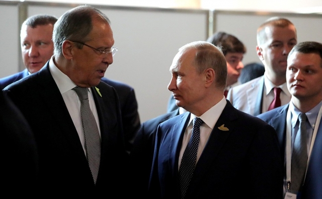 Сергей Лавров и Владимир Путин перед началом саммита «Группы двадцати»