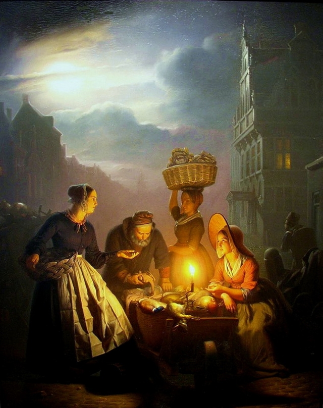 Петрус ван Шендель. Рынок при свете свечей. 1844