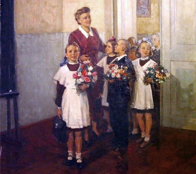 Александр Кержнер. В первый класс (фрагмент). 1950