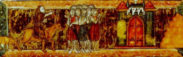 Пётр Пустынник указывает крестоносцам путь в Иерусалим. Французская миниатюра. 1270