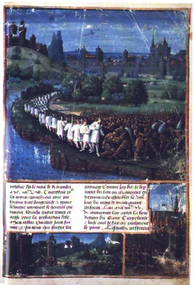 Средневековая освященная рукопись, показывающая народный крестовый поход Петра Отшельника. 1096