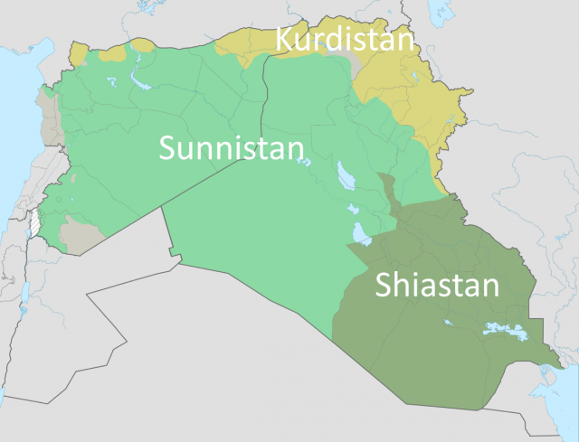 Карта. Суннистан, Курдистан и Шиастан