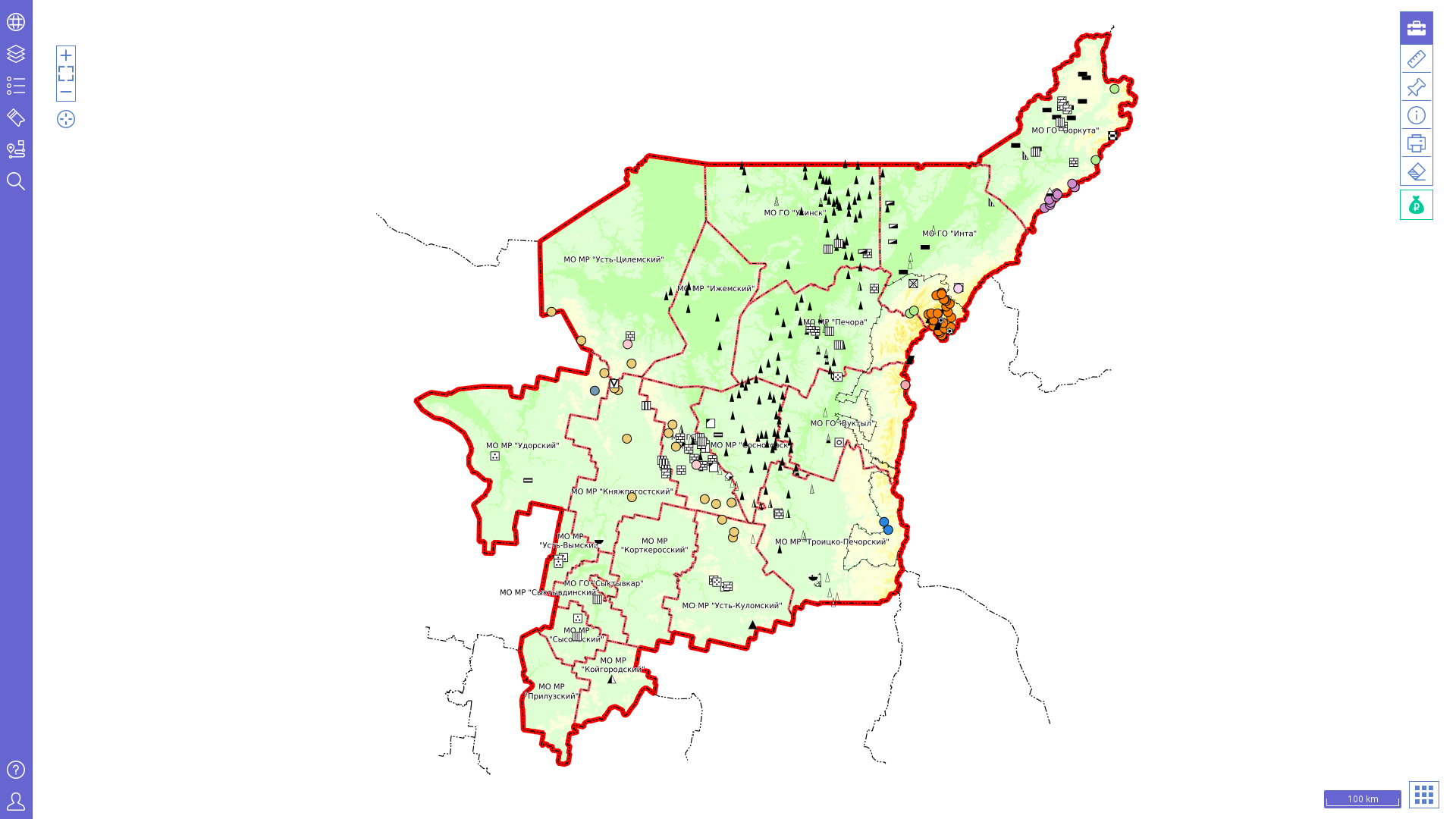 Карта коми с городами