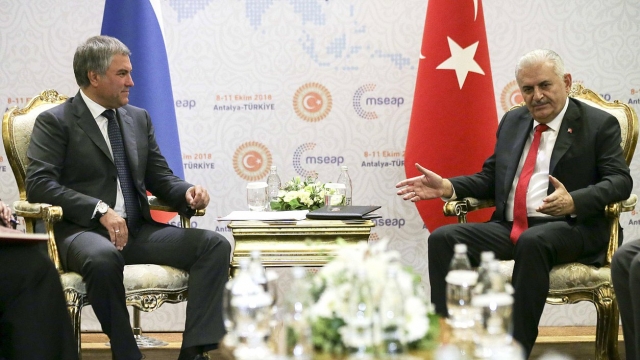 Председатель Государственной думы Вячеслав Володин и председатель Великого национального собрания Турции Бинали Йылдырым
