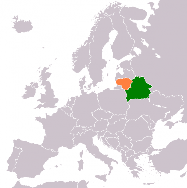 Белоруссия и Литва на карте Европы