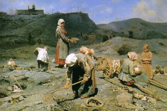 Николай Касаткин. Сбор угля бедными на выработанной шахте. 1894