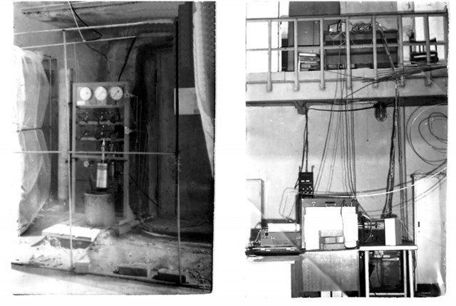 Рис. 8. Первая установка 1989 года для исследования холодного ядерного синтеза в СФ НИКИЭТ. Слева — газовая часть высокого давления, справа — экспериментальная ячейка с детекторами