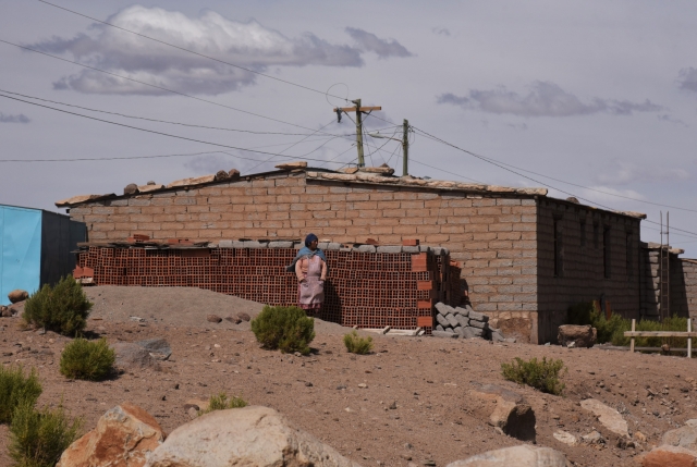 Женщина у своего дома одной из деревень Плато Альтиплано. Боливия