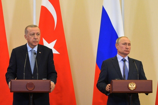 Заявления для прессы по итогам российско-турецких переговоров. Реджеп Тайип Эрдоган и Владимир Путин 