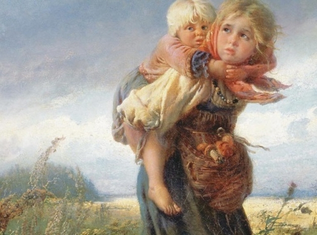 Константин Маковский. Дети, бегущие от грозы (фрагмент). 1872