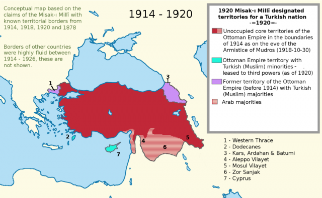 Границы Турции в соответствии с Misak-i Milli 
