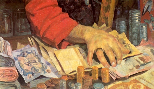Борис Кустодиев. Купец считающий деньги (фрагмент)