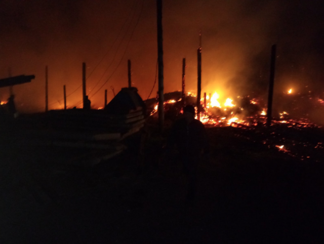 Пожар на зерновом складе в Приангарье