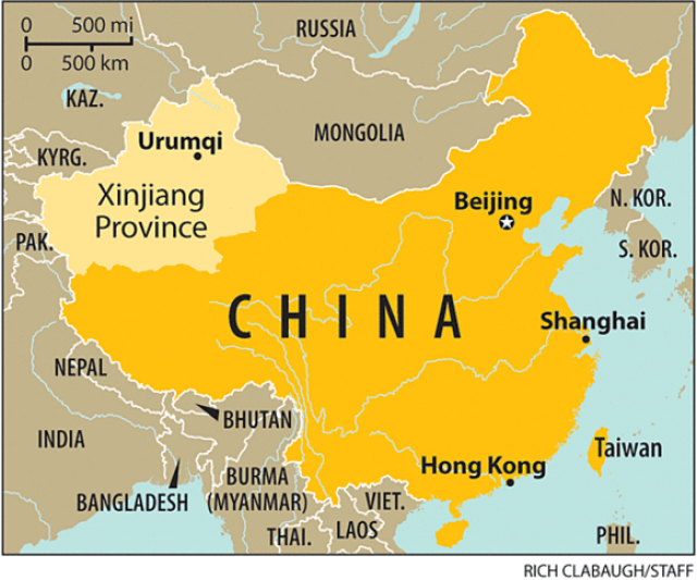Синьцзян на карте современного Китая