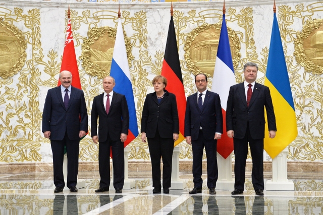 Александр Лукашенко и «нормандская четвёрка» в Минске в 2015 году 