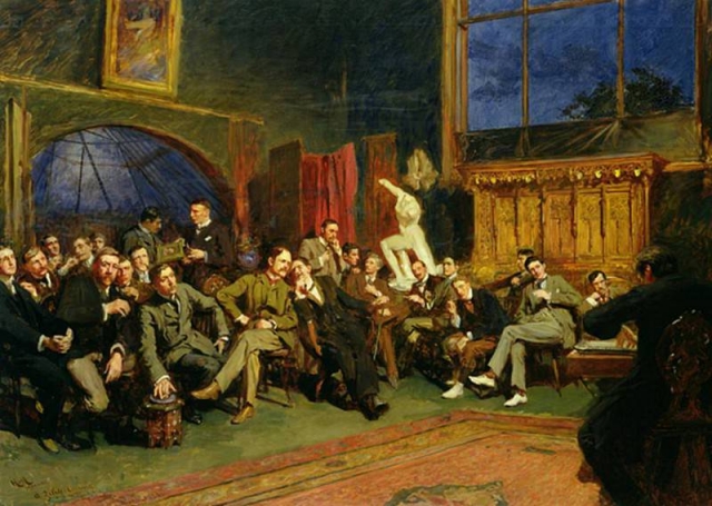 Хуберт фон Геркомер. Вечер в студии с моими учениками. 1886