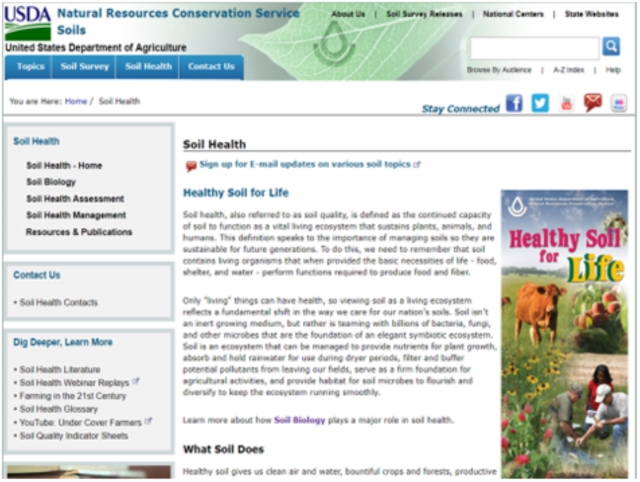 Рис. 12. Раздел официального сайта министерства сельского хозяйства США (USDA), посвященный теме восстановления «здоровья почвы» (Soil Health)