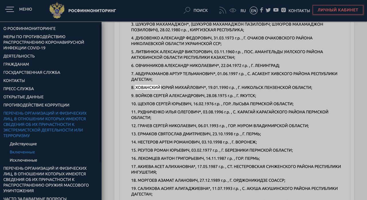 Поиск террористов и экстремистов росфинмониторинга