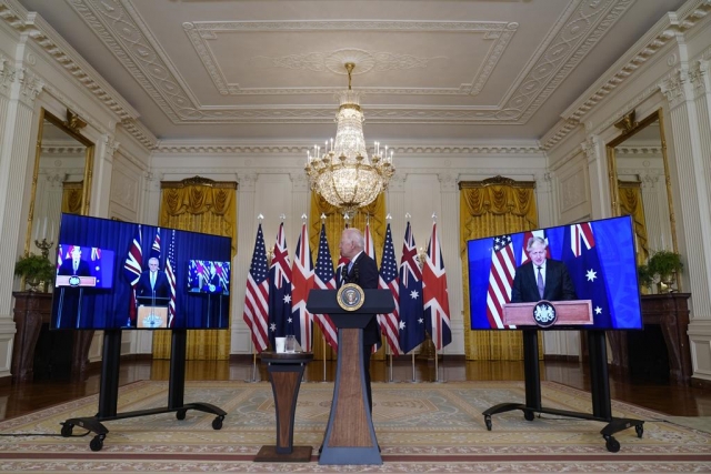 AUKUS. Совместная онлайн-пресс-конференция лидеров США, Великобритании и Австралии.