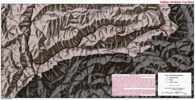 Ваханский коридор на карте, выпущенной в США в 1983 году. 