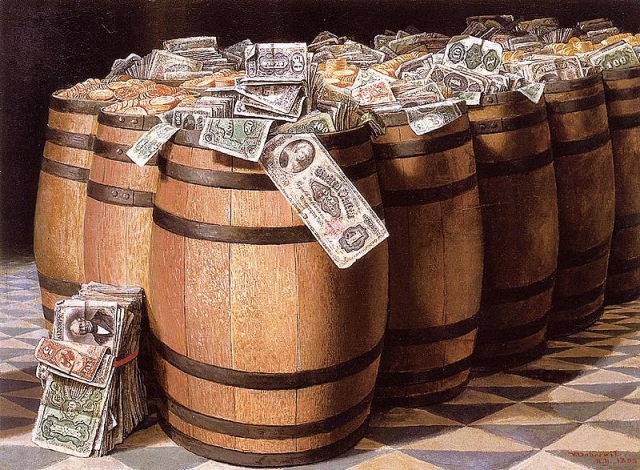Виктор Дюбрей. Деньги в бочках. 1897