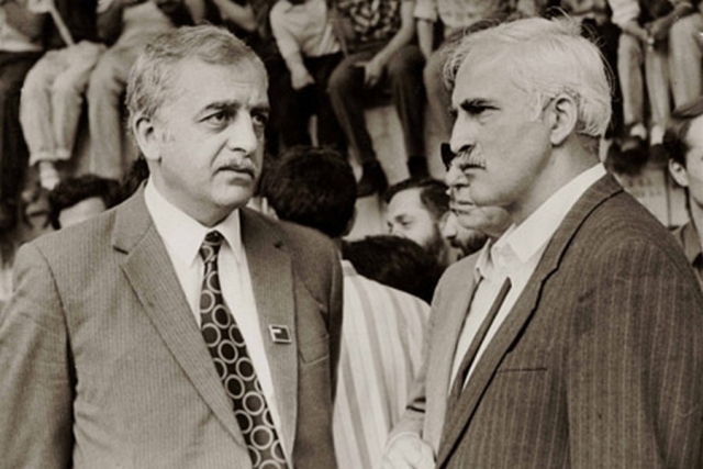 Лидеры грузинского национального движения Звиад Гамсахурдия и Мераб Костава. Тбилиси, 1988 год