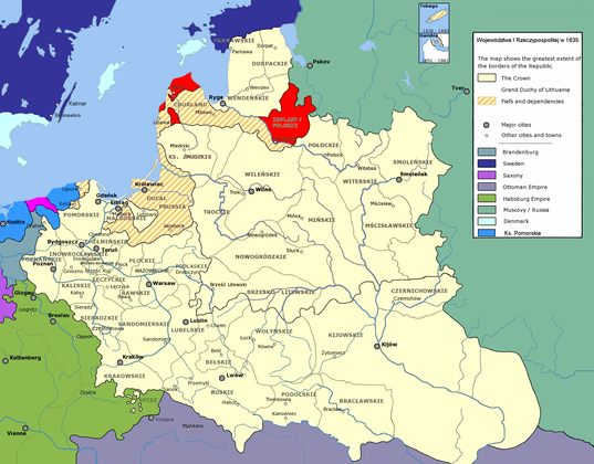 Ливонское воеводство выделено красным на карте