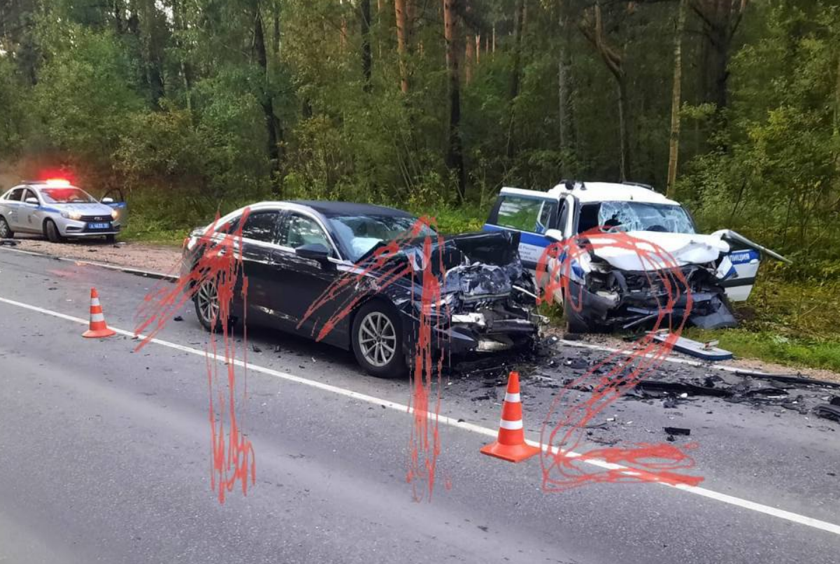 Иномарка влетела в полицейский автомобиль с задержанными в Подмосковье